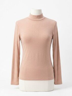 NWT MangoPop Beige Lightweight Mock Neck Long Sleeve Top